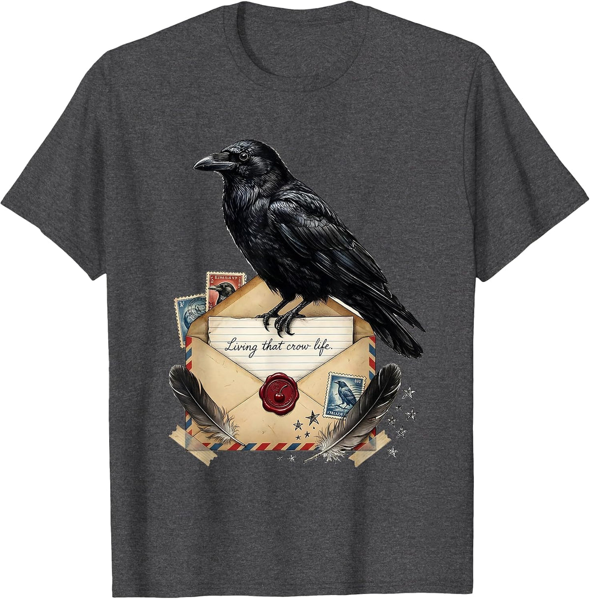 Men's Living That Crow Life Graphic Design for Bird Lovers T-Shirt - Dark Heather Grey