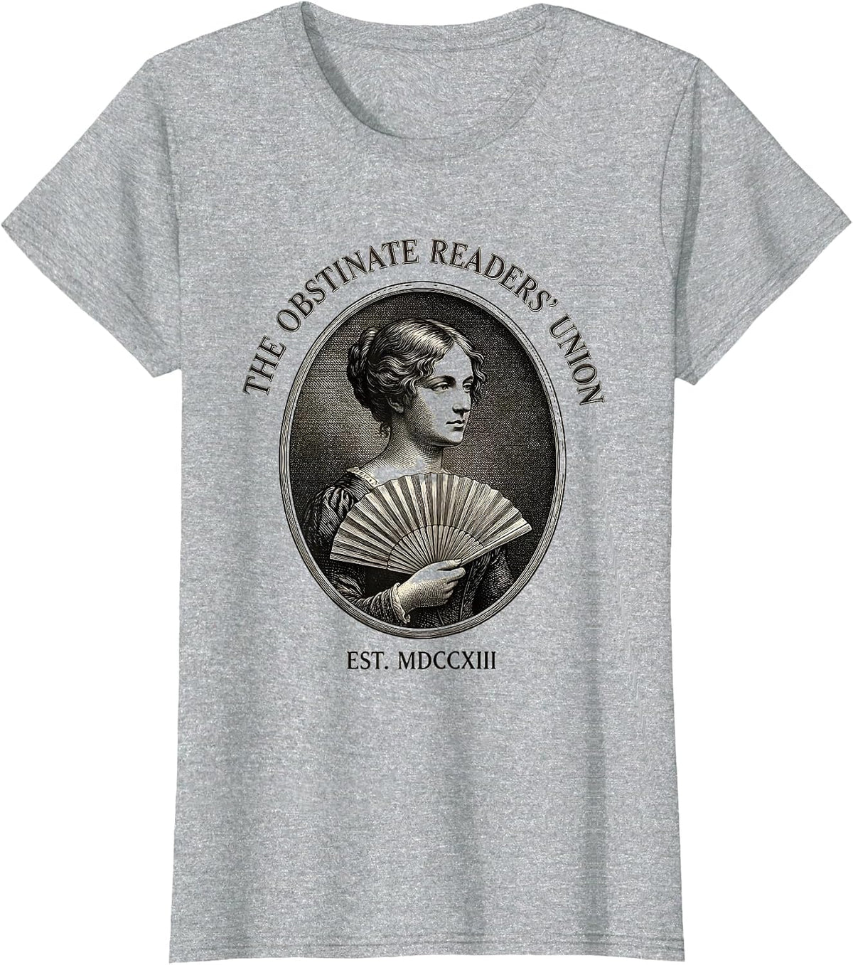 Women's The Obstinate Readers' Union Jane Austen Literary Humor Book T-Shirt - Heather Grey