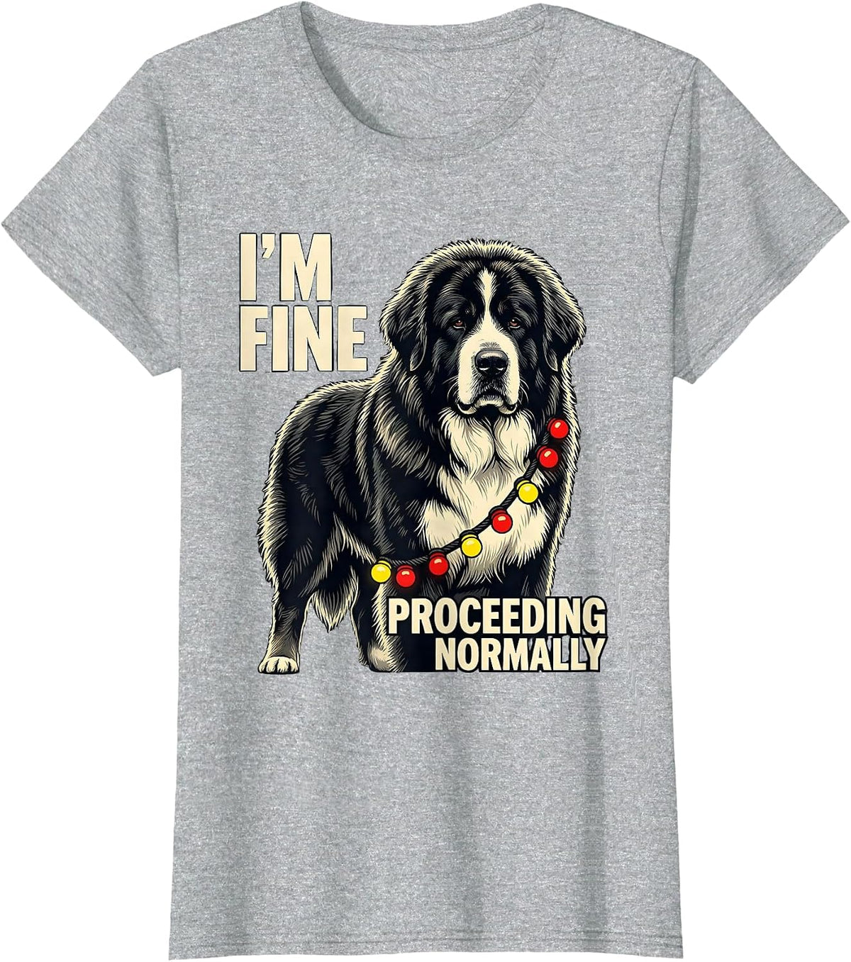 I'm Fine Proceeding Normally Great Pyrenees Christmas Lights T-Shirt - Heather Grey