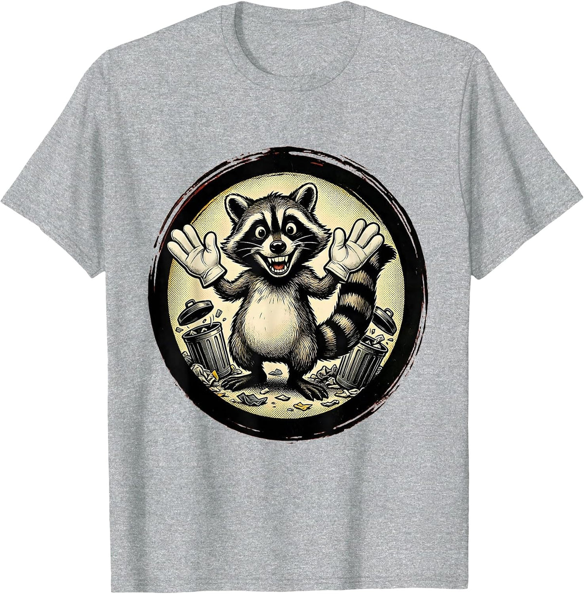 Men's Raccoon Trash Can Chaos Funny Animal Graphic T-Shirt - Heather Grey