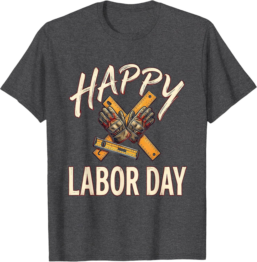 Men's Happy Labor Day Patriotic Woman Messy Bun Graphic T-Shirt - Dark Heather Grey