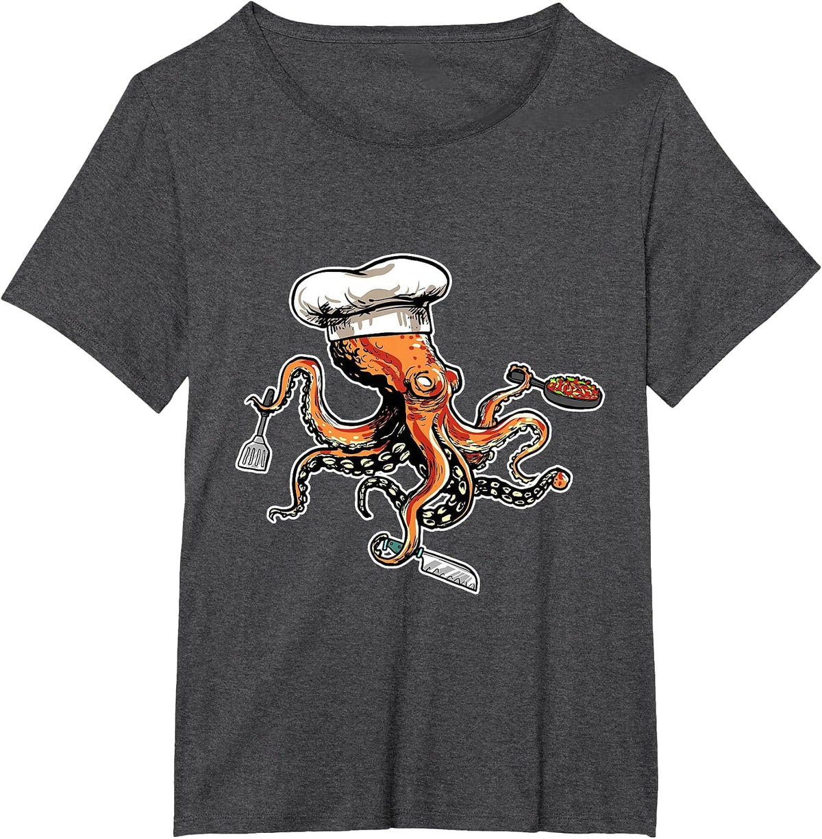 Funny Octopus Chef with Chef's Hat T-Shirt - Dark Heather Grey