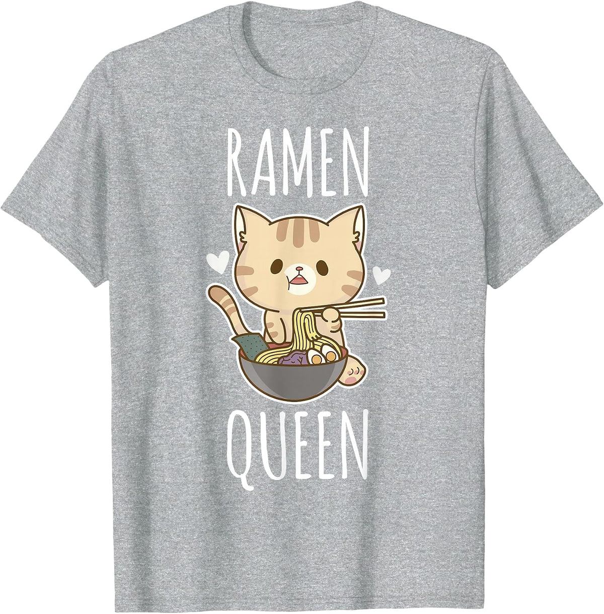 Ramen Queen - Cat Ramen Noodles T-Shirt - Heather Grey