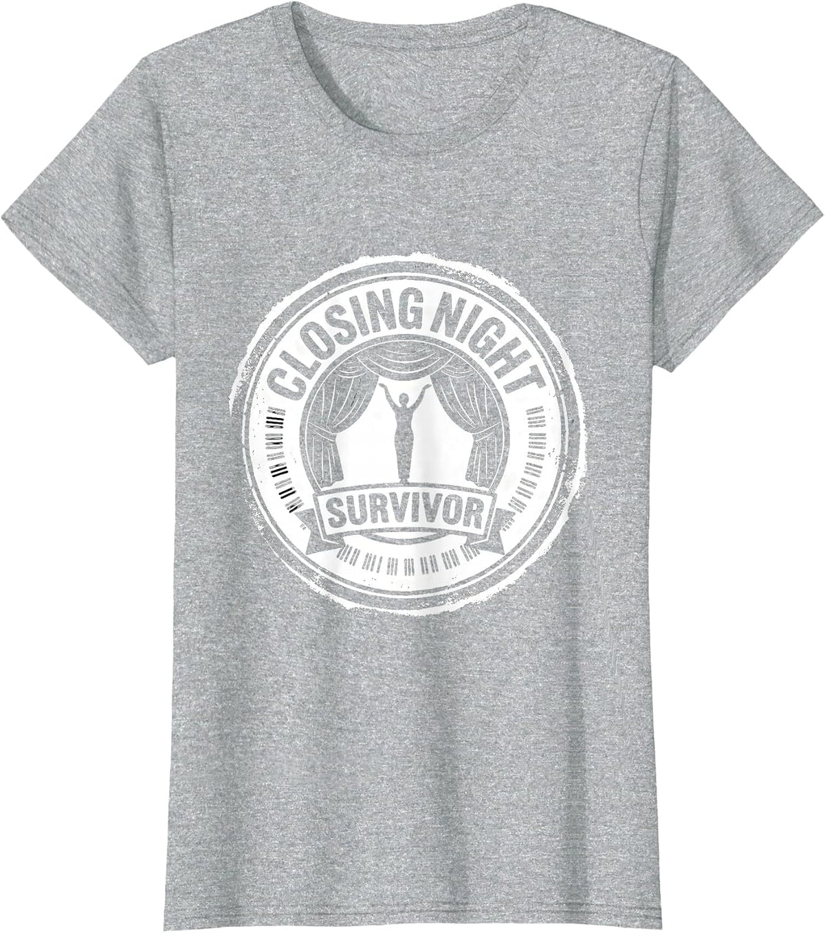 Closing Night Survivor Rubber Stamp Musical Theatre Kid T-Shirt - Heather Grey