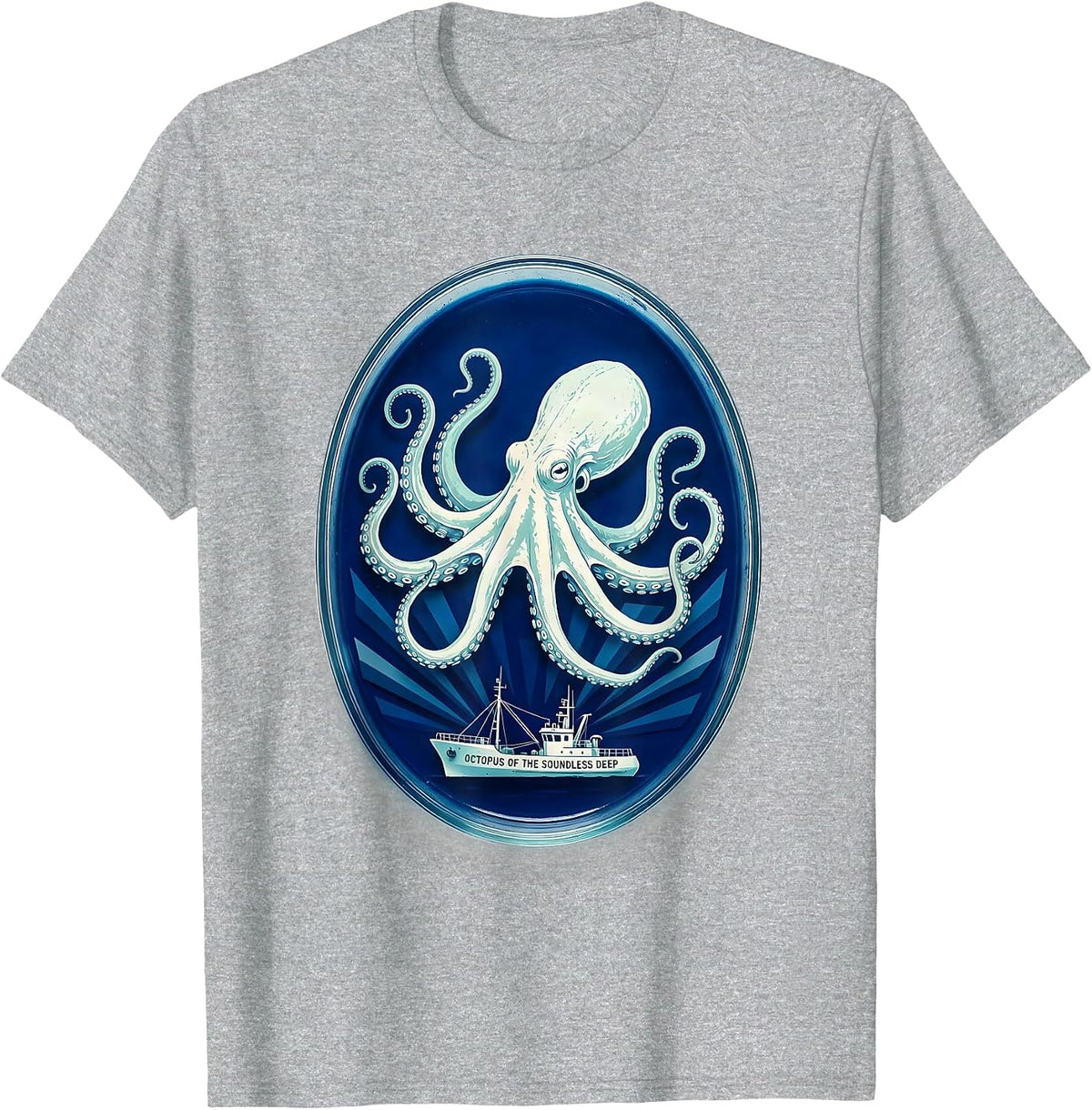 Men's Octopus of the Soundless Deep Cyanotype Ocean Animal Lover T-Shirt - Heather Grey
