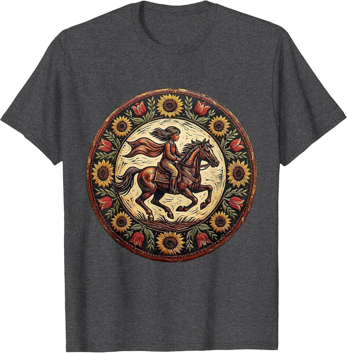 Patriotic Horse Rider with Streaming Flag T-Shirt - Dark Heather Grey