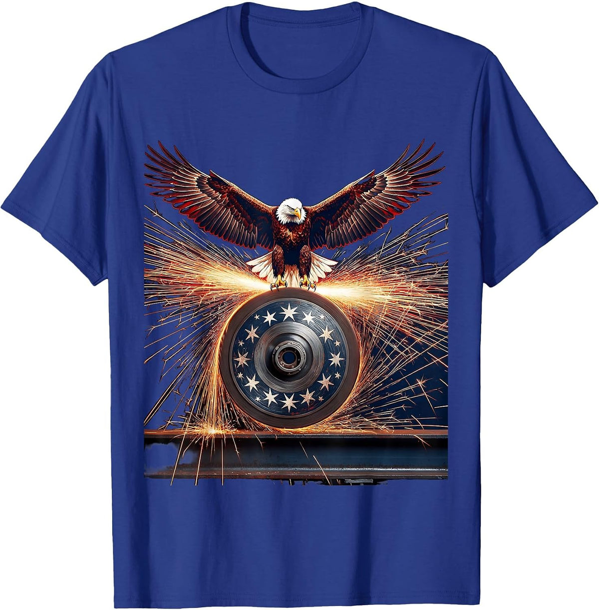 Men's Labor Day Grinding Steel Sparks Illustration T-Shirt - Royal Blue