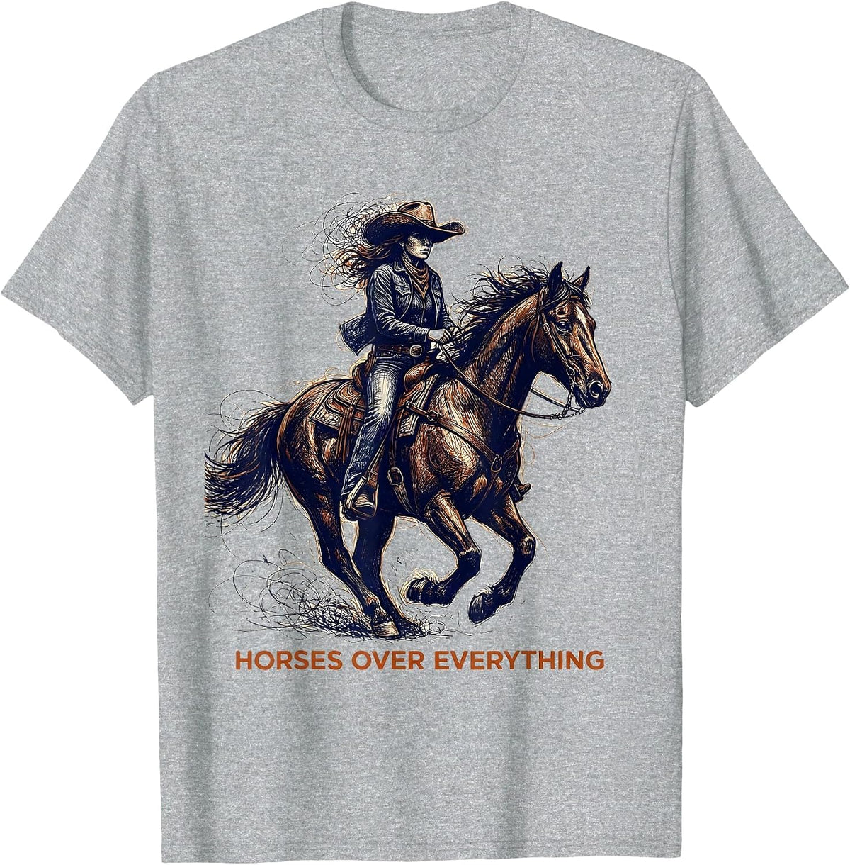Men's Horses Over Everything Cowgirl Design T-Shirt - Heather Grey
