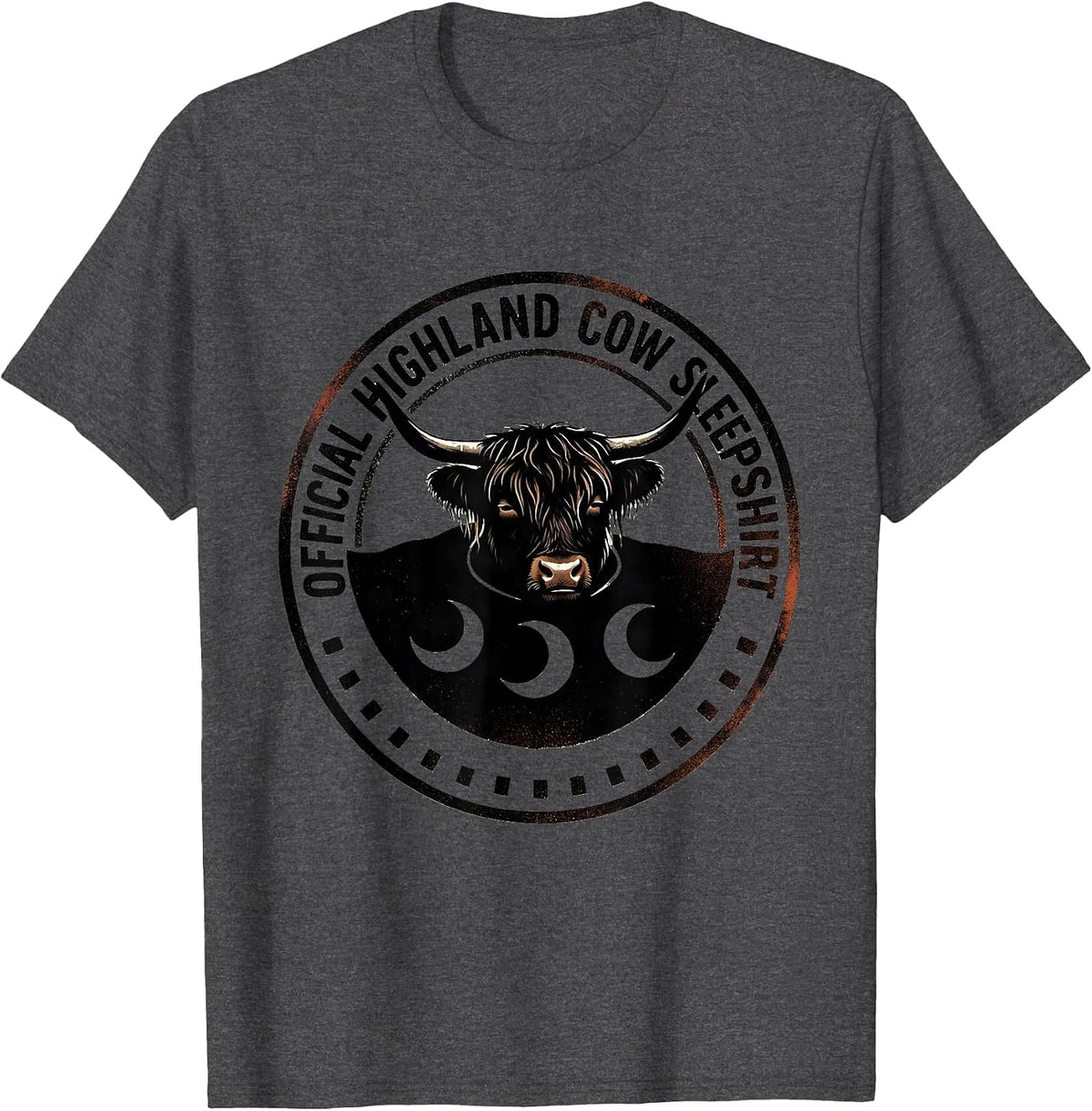 Men's Official Highland Cow Sleepshirt Funny Cozy Cute Animal T-Shirt - Dark Heather Grey