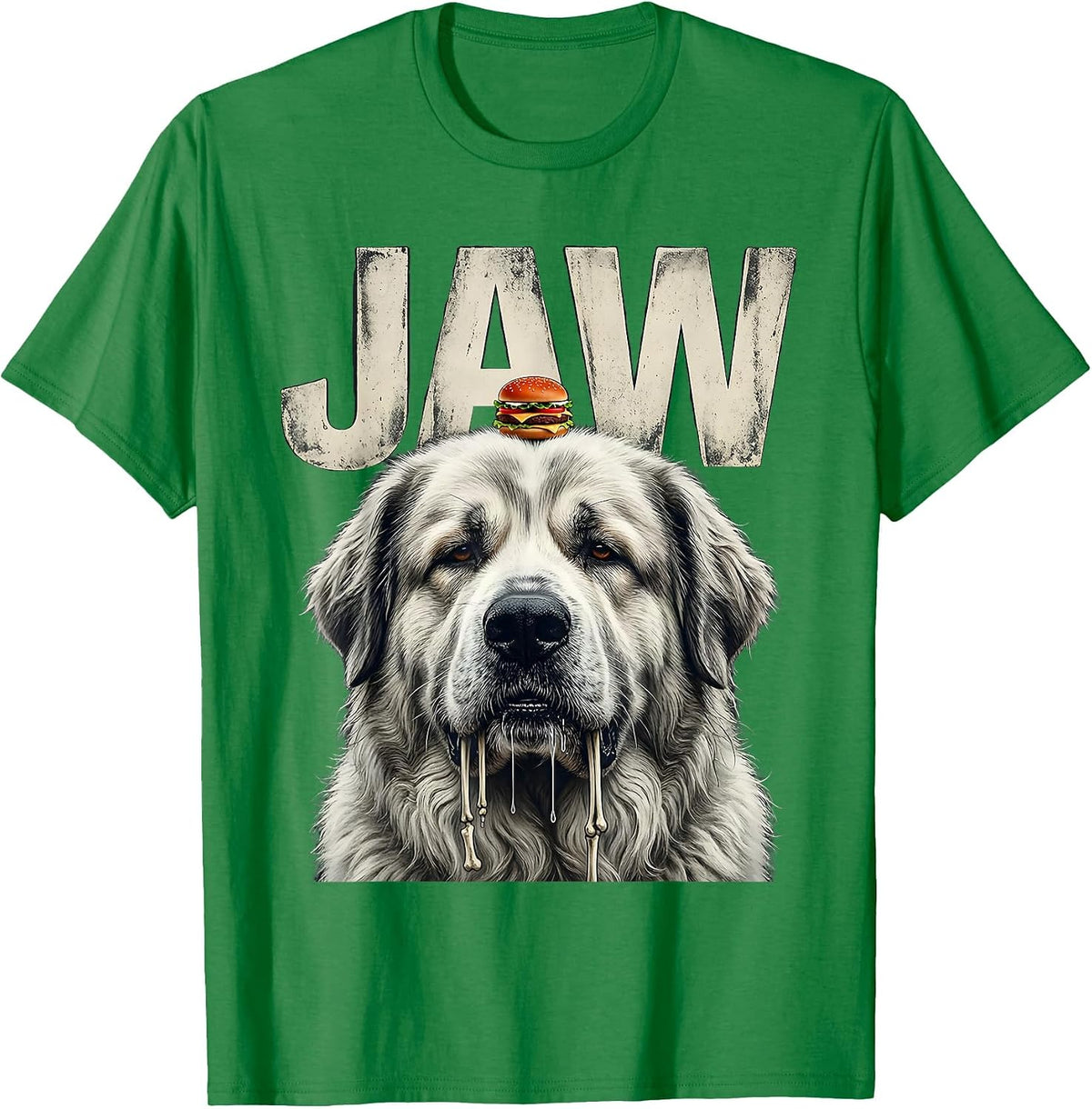 Men's JAW Funny Great Pyrenees Jowls Drooling Dog Mom Dad Burger T-Shirt - Kelly Green