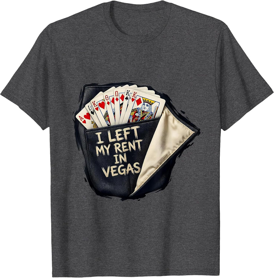 Men's I Left My Rent In Vegas Funny Casino Souvenir Las Vegas T-Shirt - Dark Heather Grey