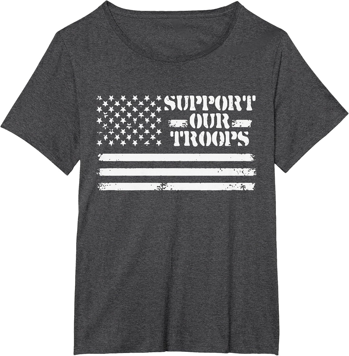 Vintage Support Our Troops USA Flag Veteran's & Memorial Day T-Shirt - Dark Heather Grey