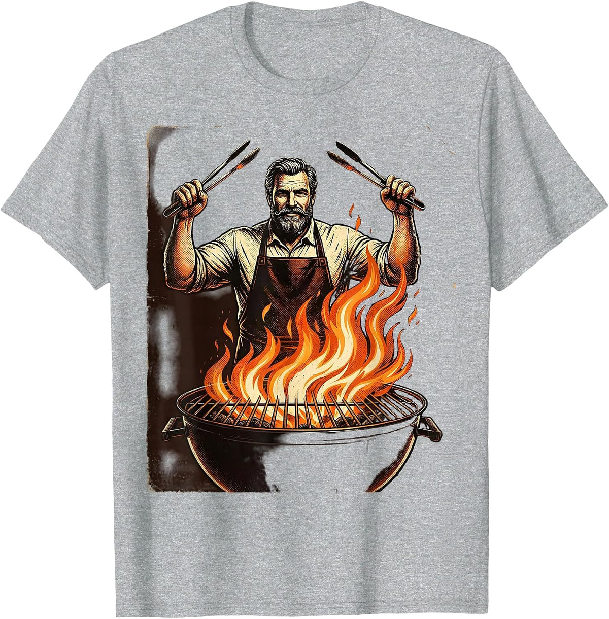 Men's Uncle Grillmaster Flaming BBQ Pit Illustration T-Shirt - Heather Grey