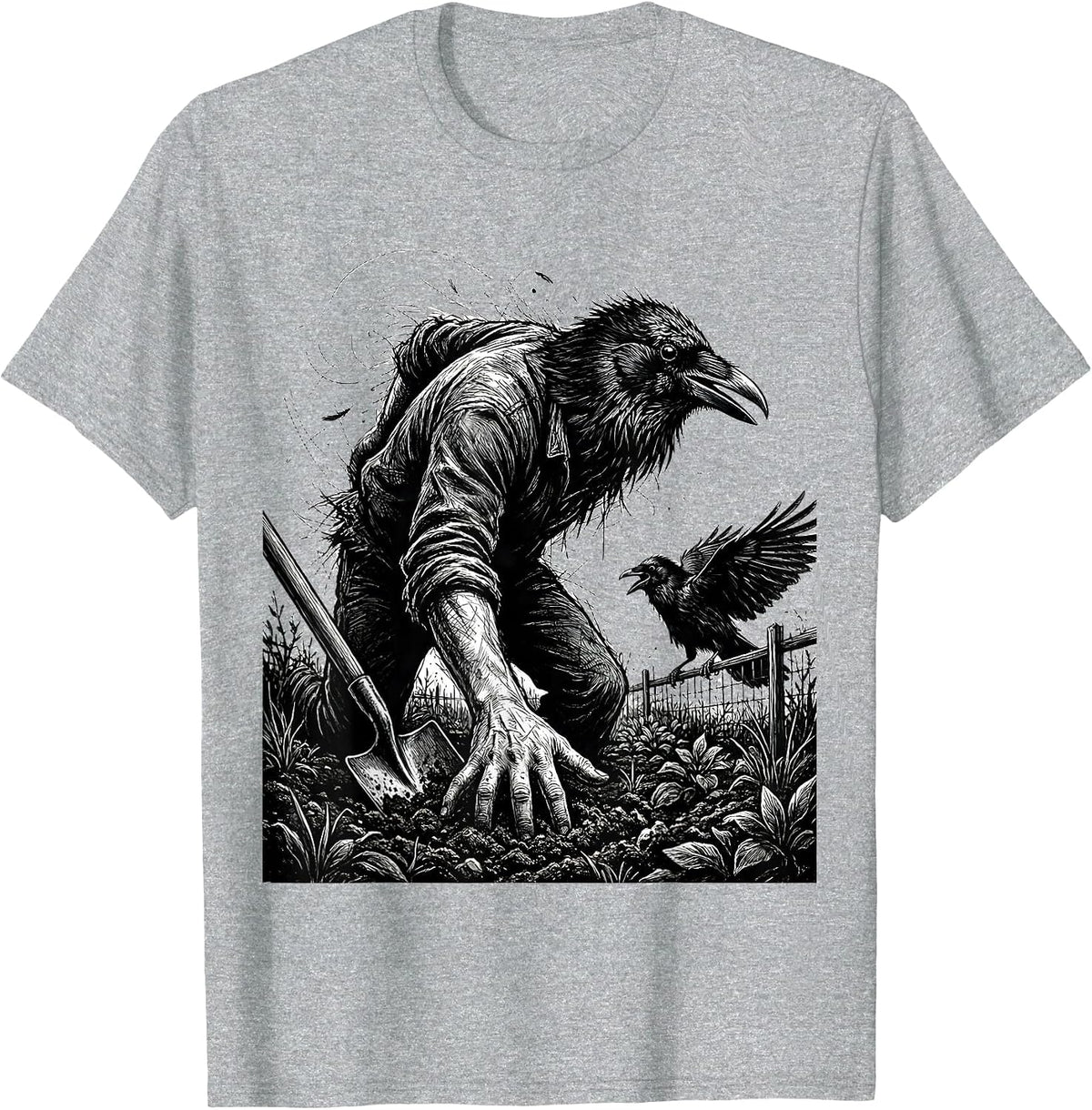 Men's Abandoned Trowel Crow Gothic Bird Lover Dark Humor T-Shirt - Heather Grey