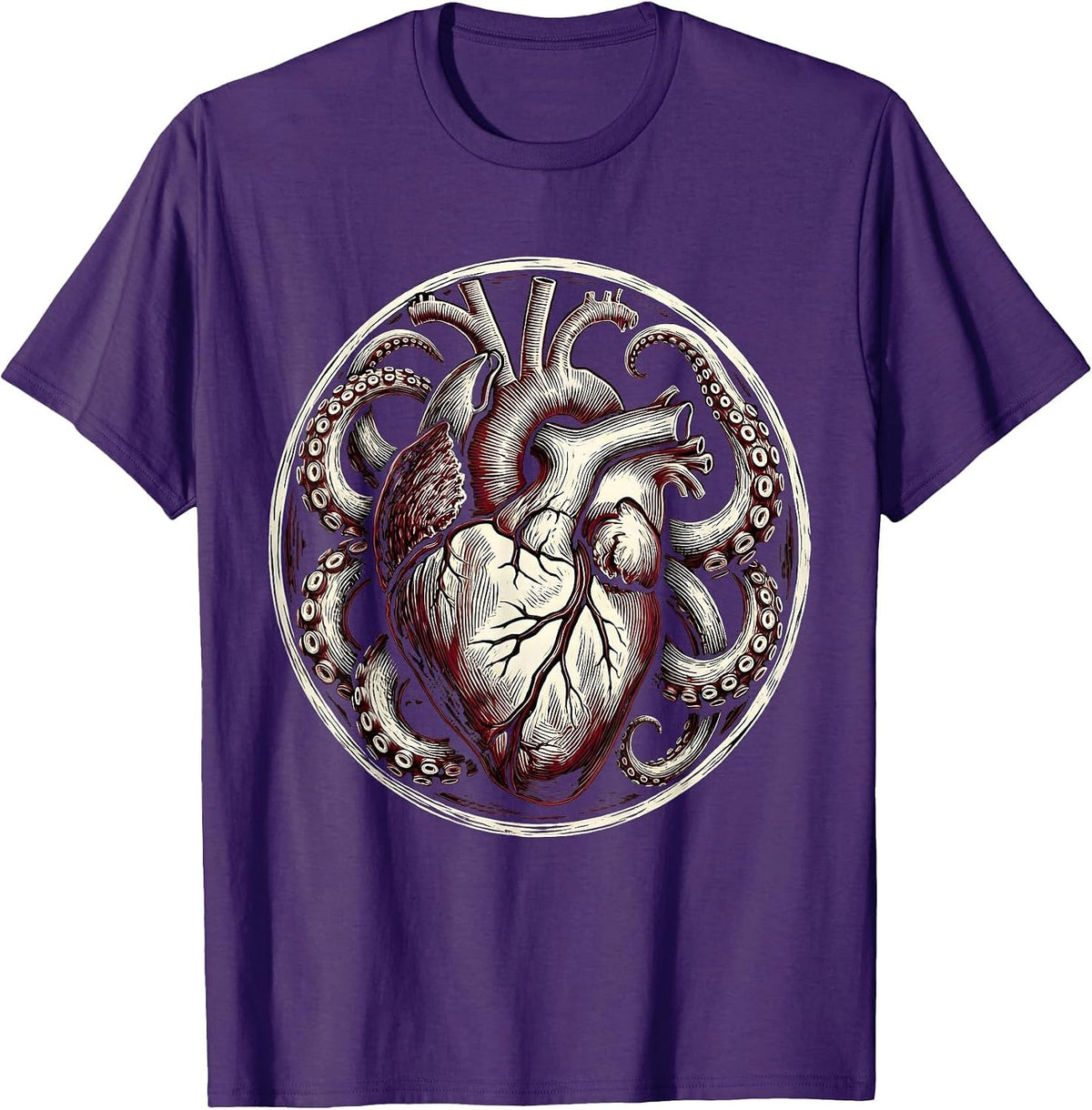 Men's Octopus Heart Squeeze Graphic Design T-Shirt - Purple