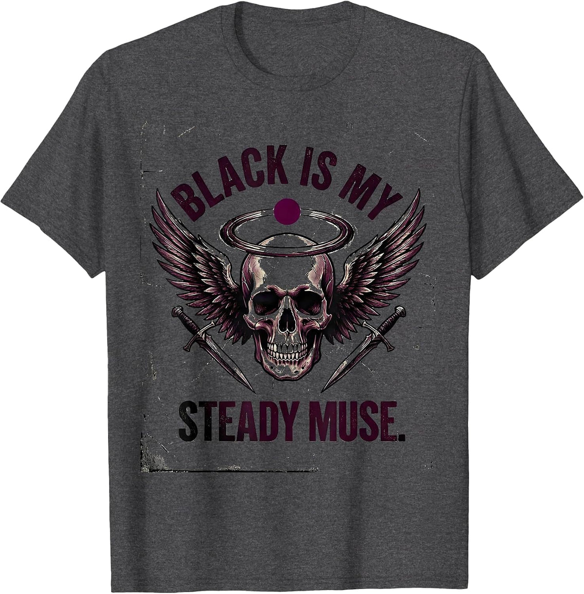 Black Is My Steady Muse Distressed Gothic Alt Streetwear T-Shirt - Dark Heather Grey