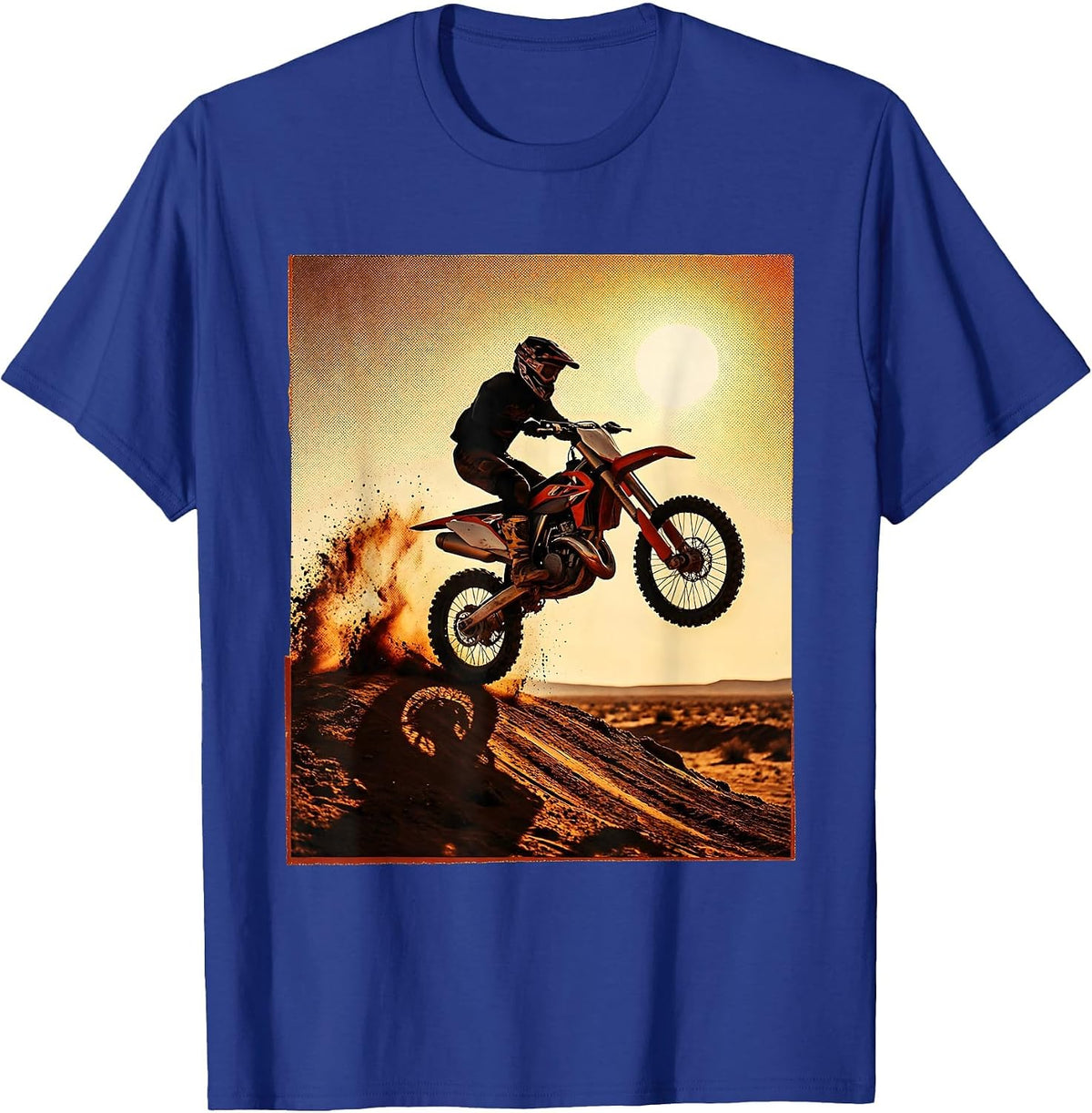 Dirt Bike Desert Ramp Launch Graphic Tee T-Shirt - Royal Blue