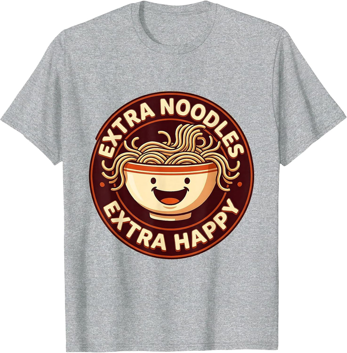 Extra Noodles Extra Happy Ramen Lover Design T-Shirt - Heather Grey
