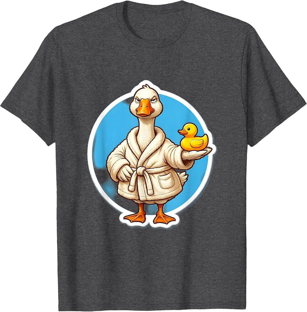 Silly Goose in Bathrobe with Rubber Duck T-Shirt - Dark Heather Grey