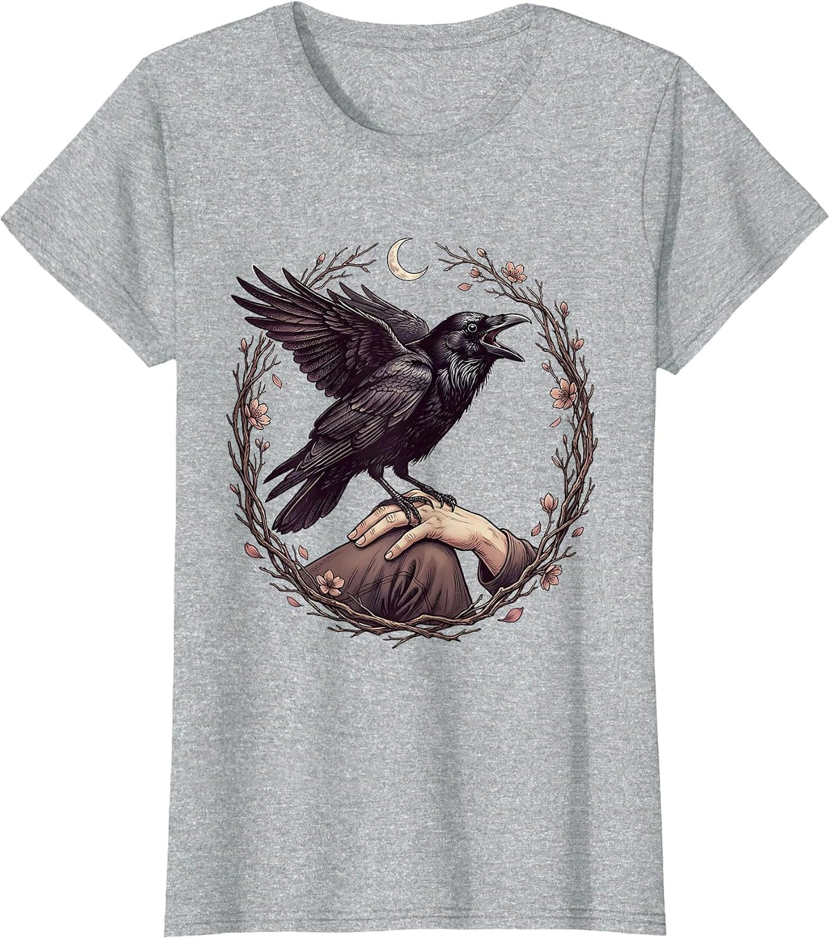 Crow Mid-Caw on a Knee With Folded Hands T-Shirt - Heather Grey