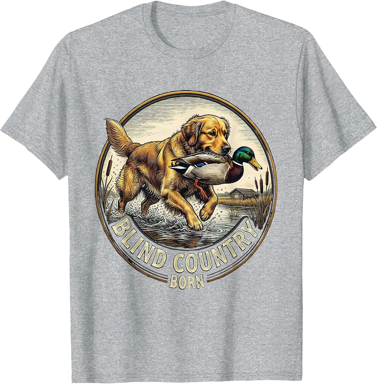 Men's Blind Country Born Hunting Dog Waterfowl Youth Outdoor T-Shirt - Heather Grey