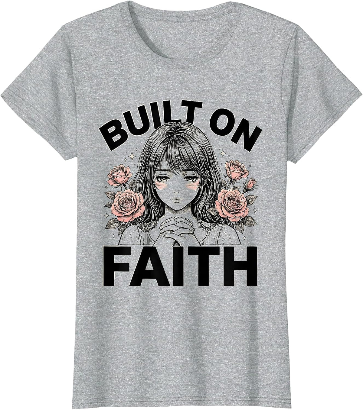 Built on Faith Faith Over Fear Inspirational Design T-Shirt - Heather Grey