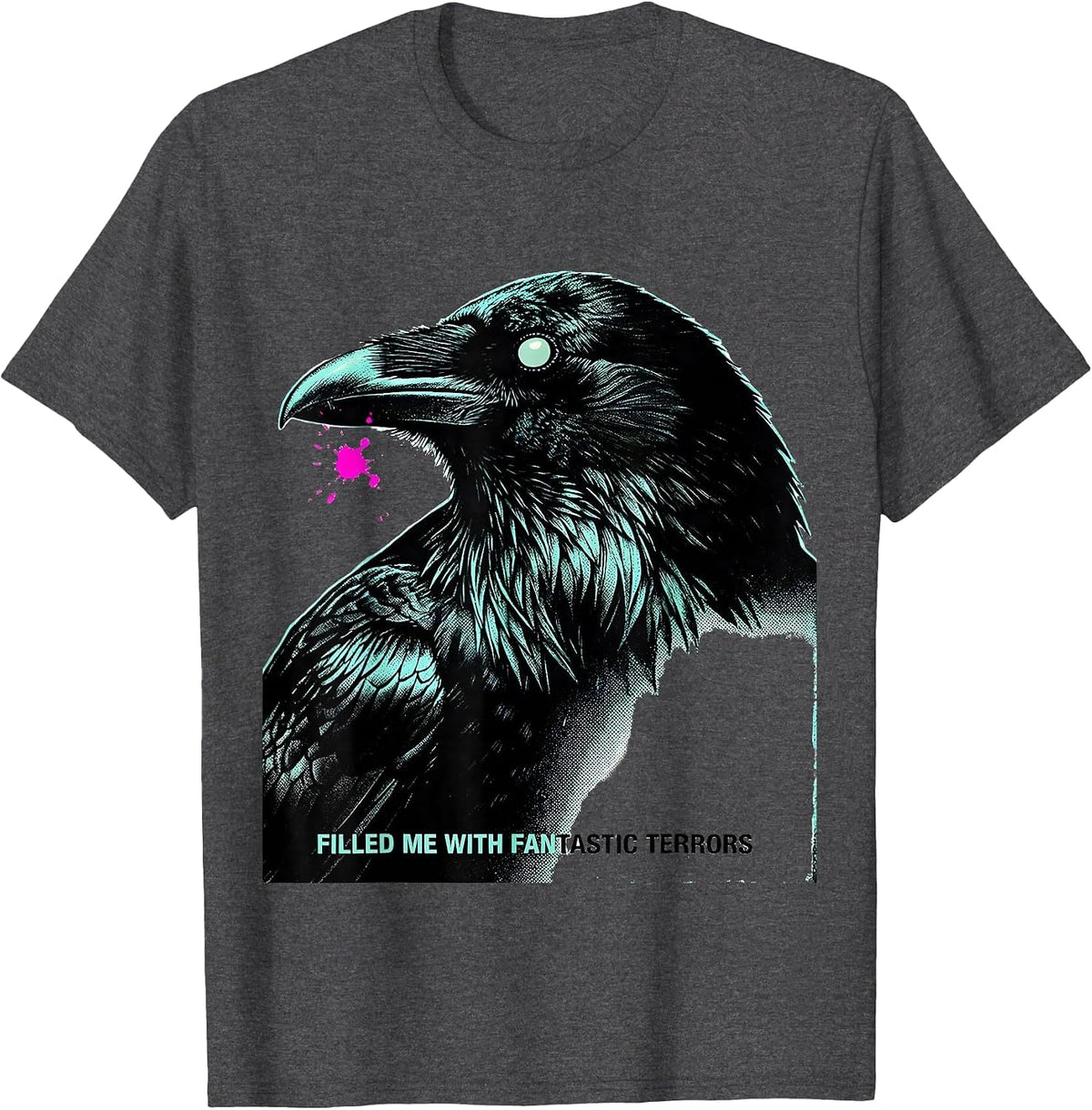 Men's Filled Me With Fantastic Terrors Risograph Gothic Poe Fan T-Shirt - Dark Heather Grey