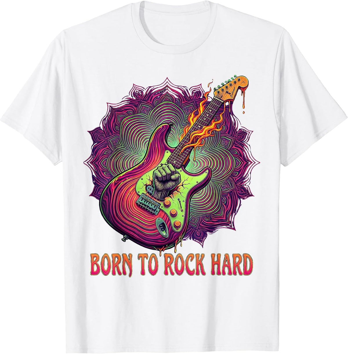 Men's Born to Rock Hard Classic Rock Band Design T-Shirt - White