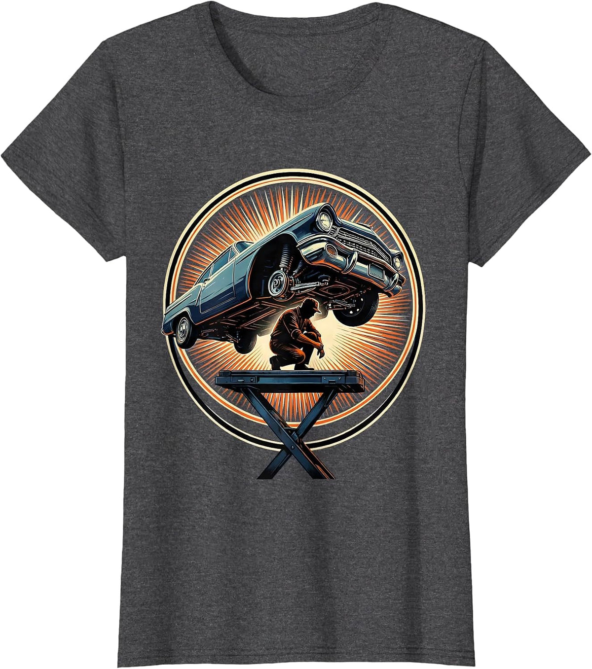 Women's Mechanic Under Car Chassis Graphic Tee T-Shirt - Dark Heather Grey