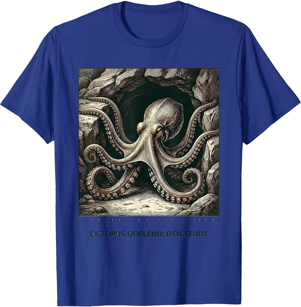 Men's Octopus Dofleini Den Study Vintage Marine Biology Octopus T-Shirt - Royal Blue