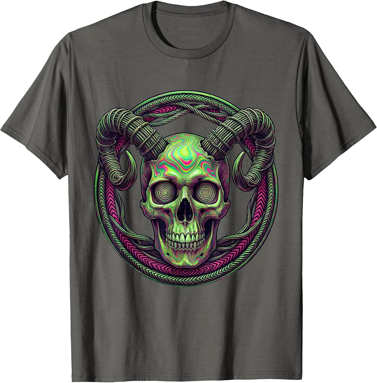 Men's Ram Skull Guitar Strings Rock Music Graphic T-Shirt - Asphalt Grey