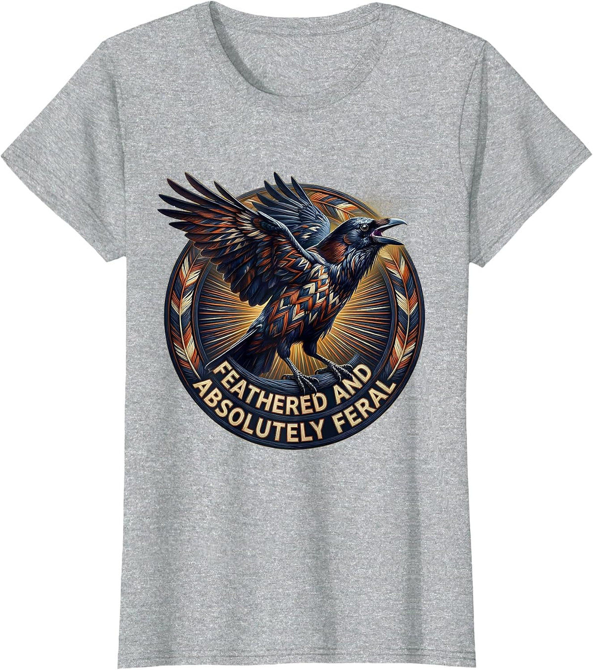Feathered and Absolutely Feral Crow Design T-Shirt - Heather Grey