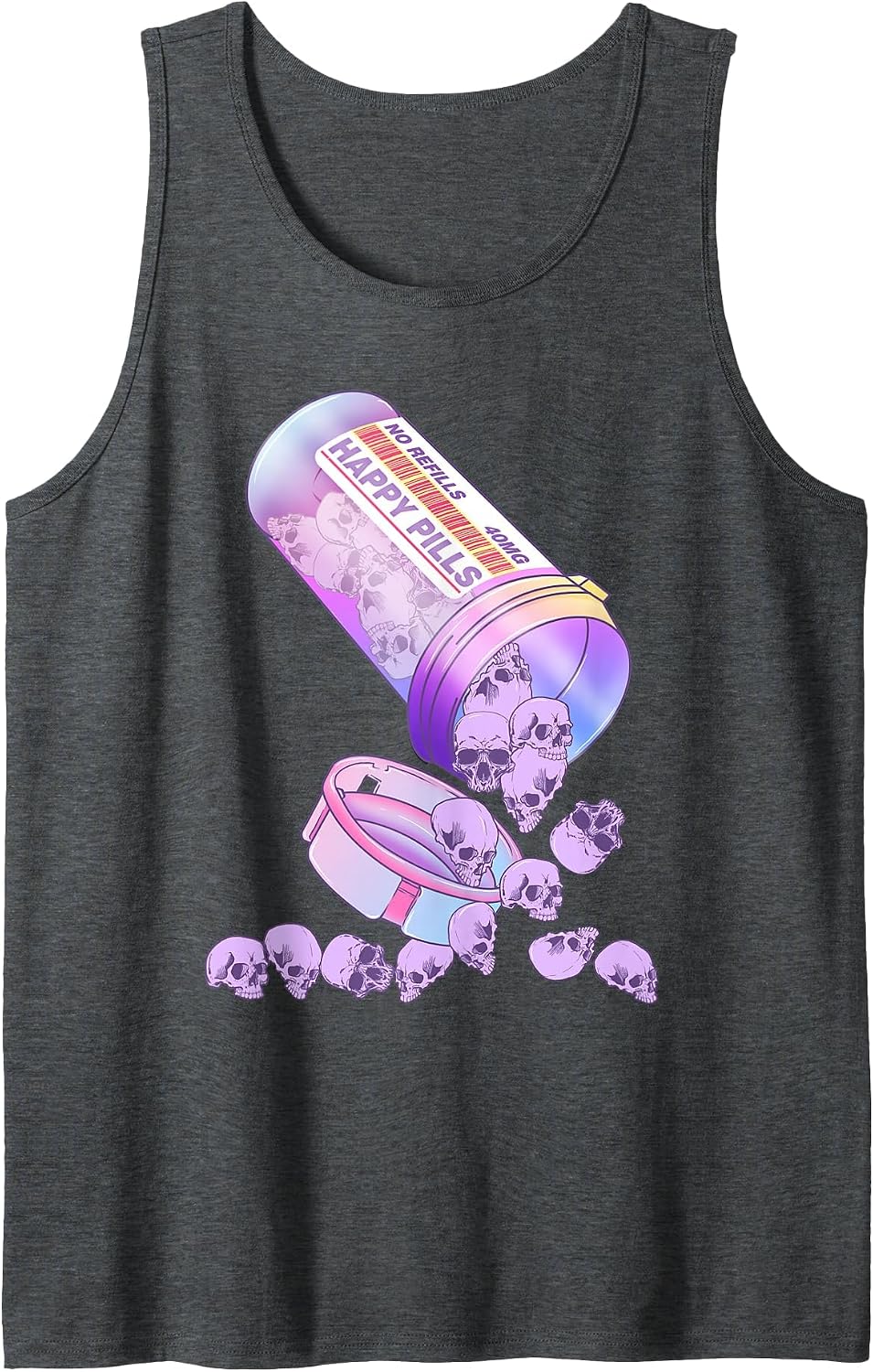Happy Pills Pastel Goth Kawai Skull Tank Top - Dark Heather Grey