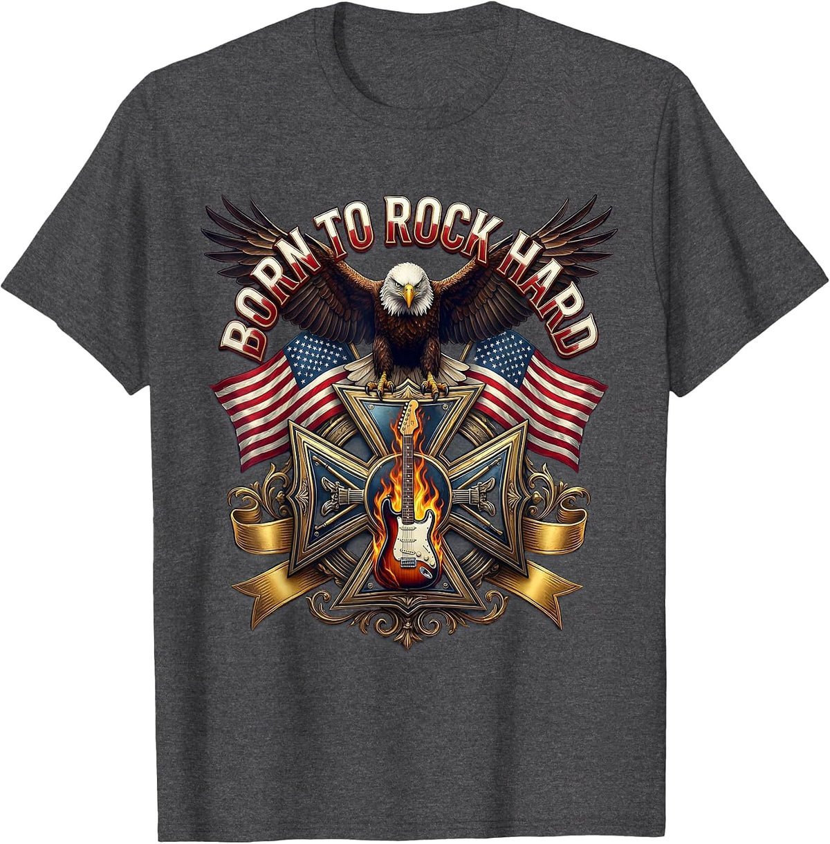 Born to Rock Hard Classic Rock and Roll Design T-Shirt - Dark Heather Grey