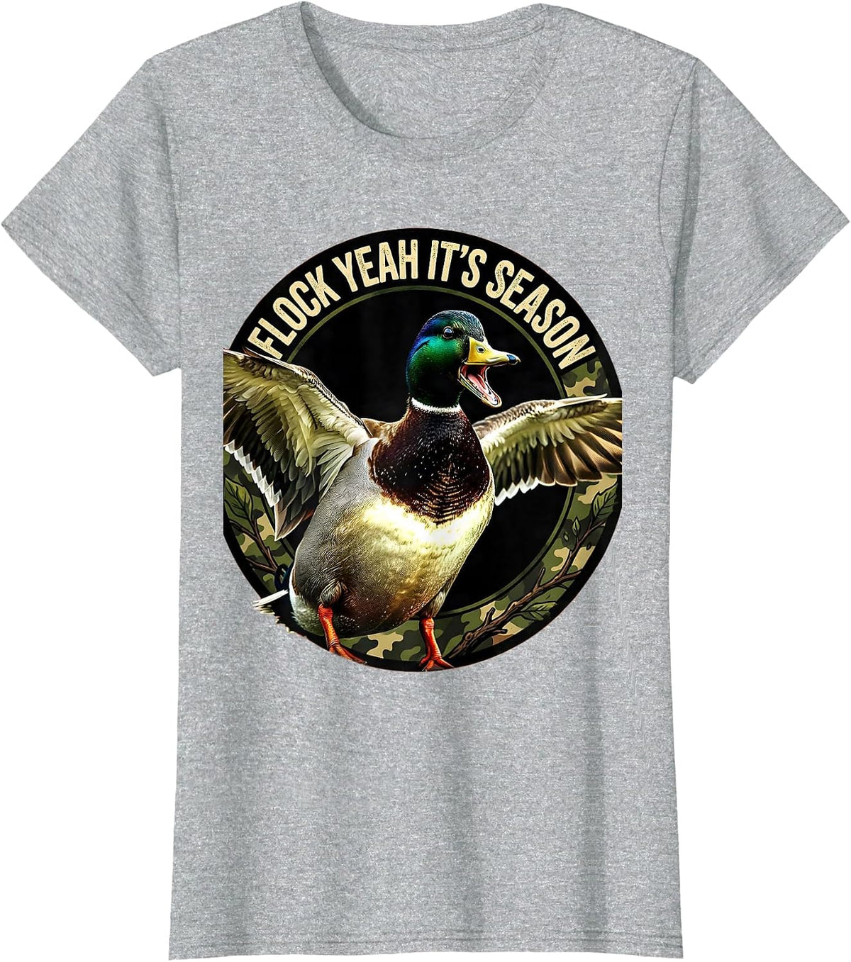 Flock Yeah It's Season Duck Camo Design T-Shirt - Heather Grey