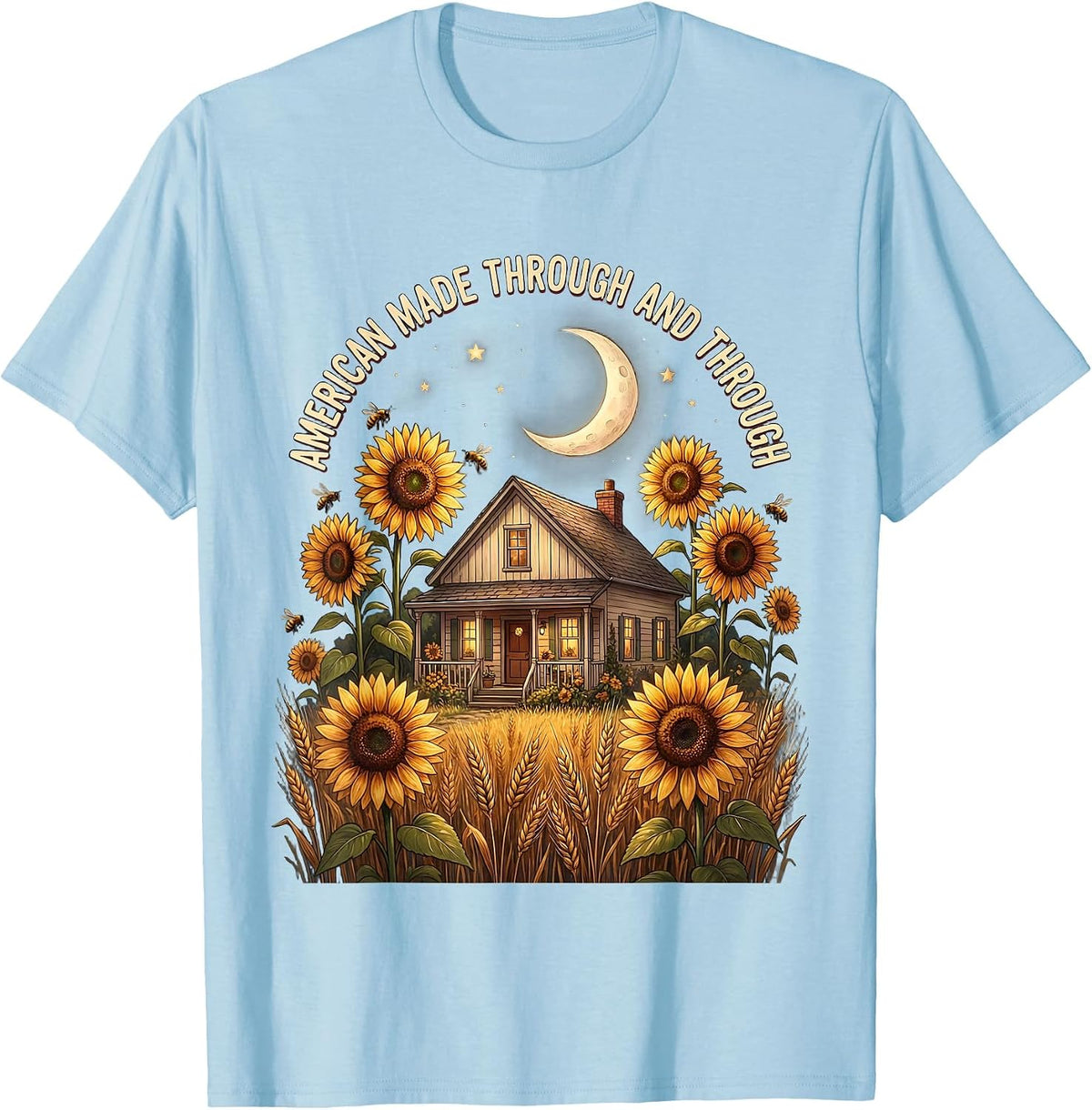 Men's American Made Through and Through Patriotic Design T-Shirt - Baby Blue