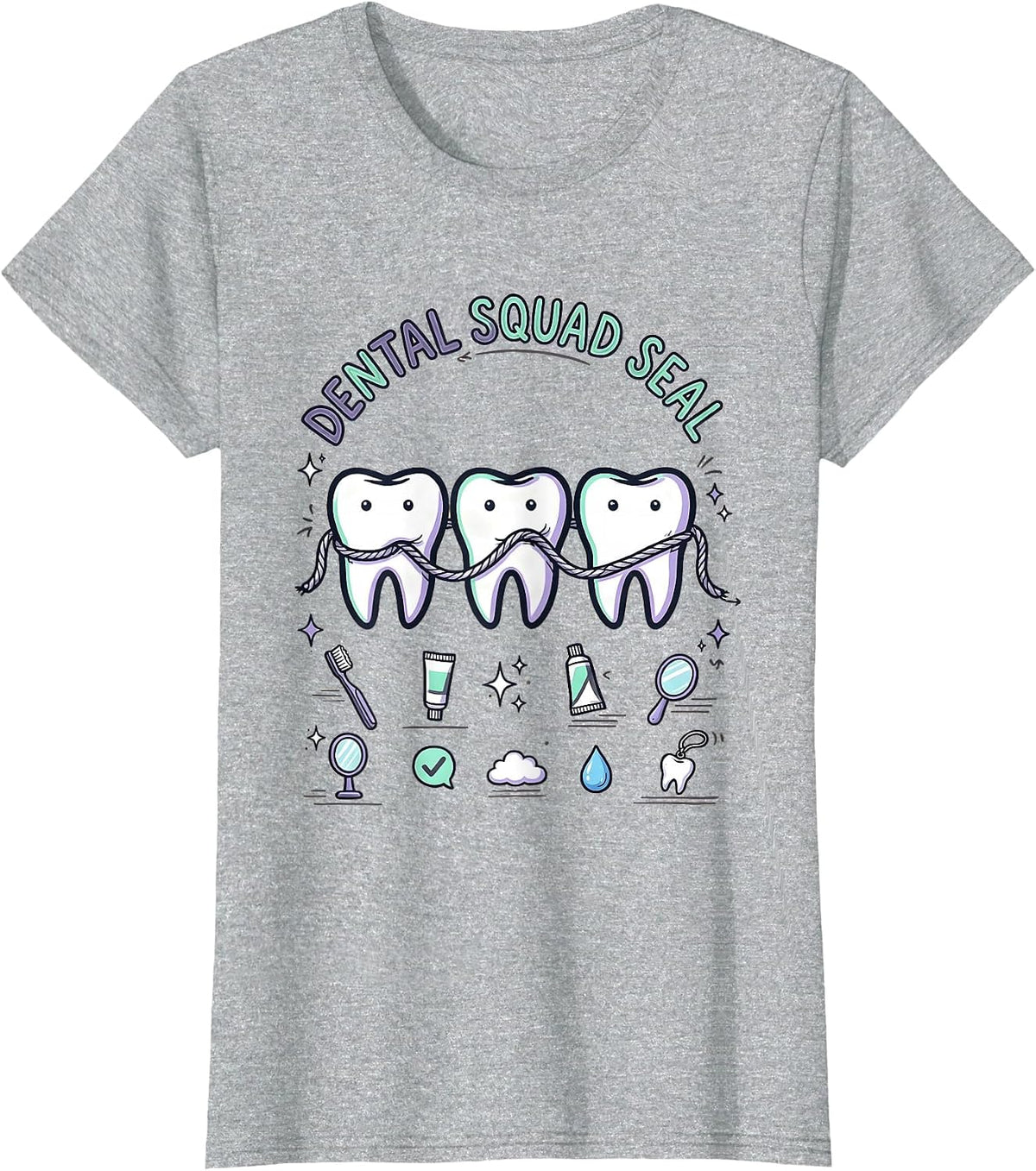 Dental Squad Seal Kawaii Dental Hygienist Humor Office Staff T-Shirt - Heather Grey