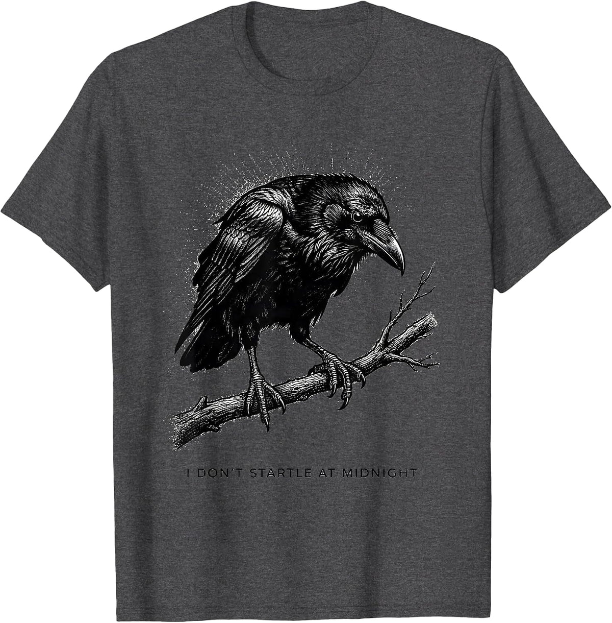 Men's I Don't Startle At Midnight Gothic Edgar Allan Poe Raven Fan T-Shirt - Dark Heather Grey