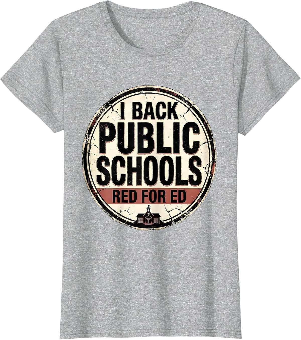 I Back Public Schools Red For Ed Teacher Protest Distressed T-Shirt - Heather Grey