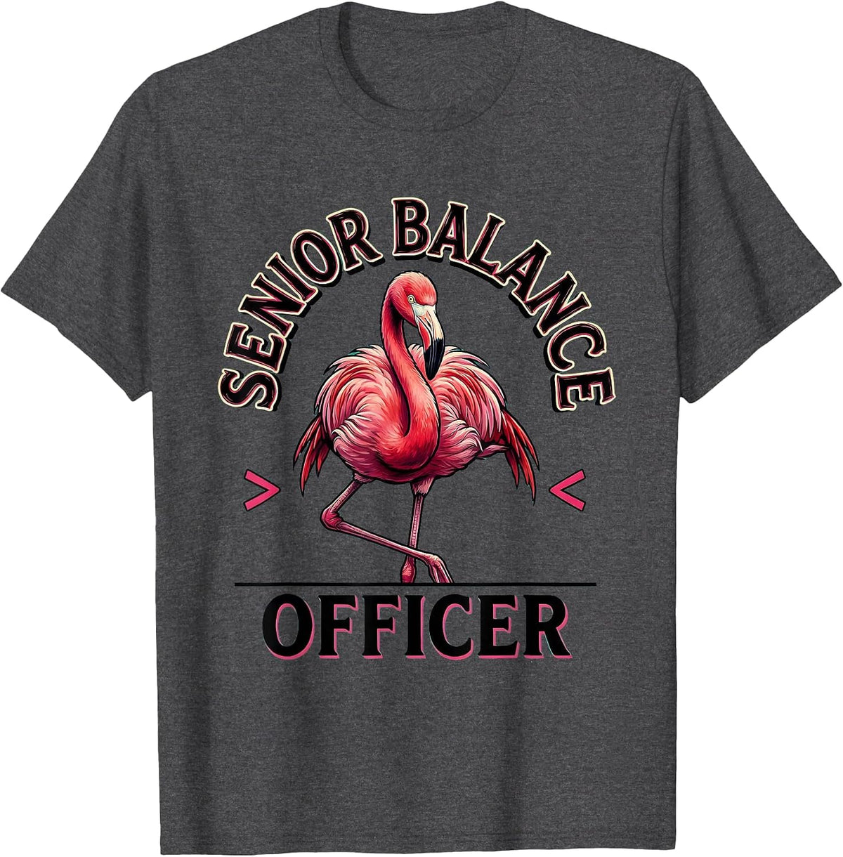 Senior Balance Officer Funny Pink Flamingo Bird Lover Humor T-Shirt - Dark Heather Grey