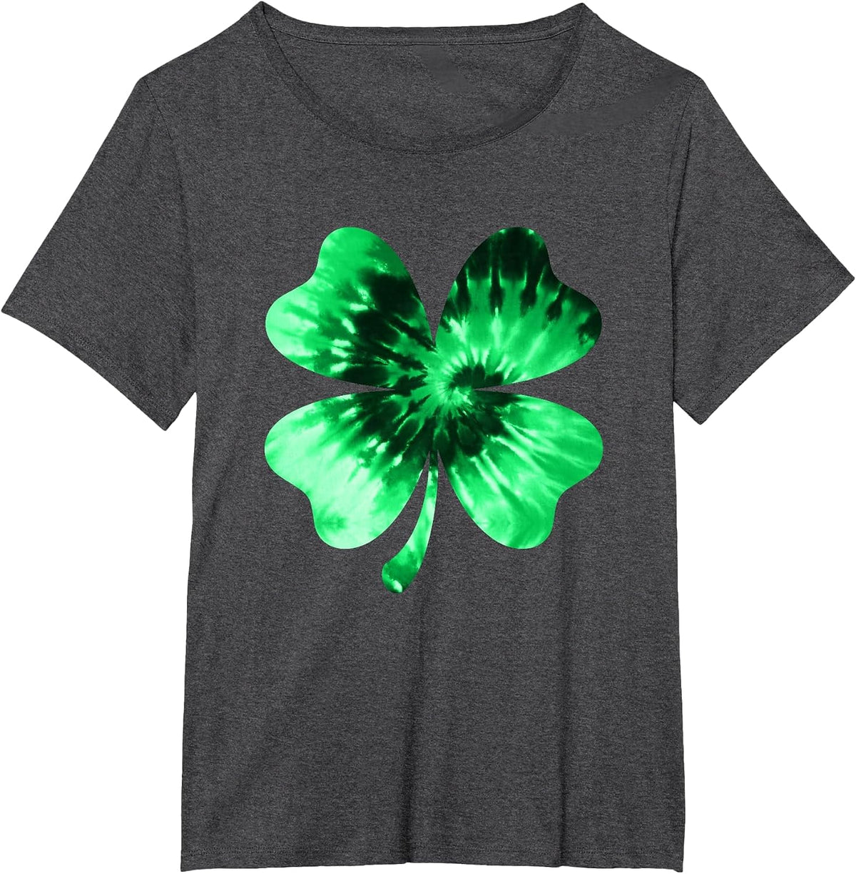 Tie Dye Shamrock Lucky Four-Leaf Clover St. Patrick's Day T-Shirt - Dark Heather Grey