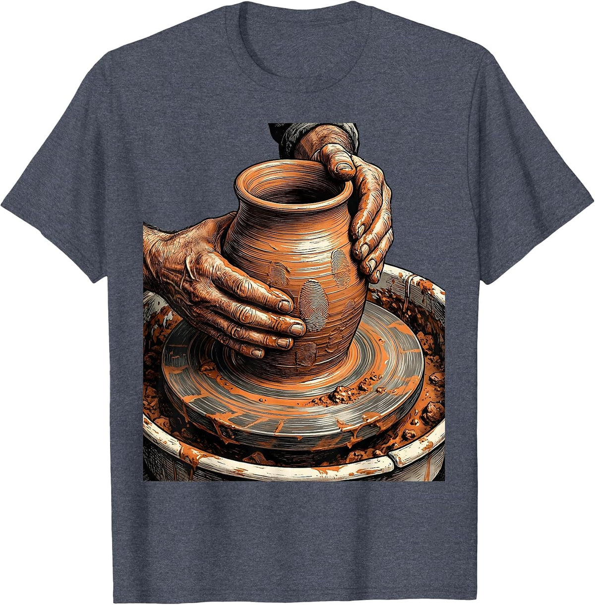 Italian Pottery Artisan Clay Wheel Craft Design T-Shirt - Heather Blue