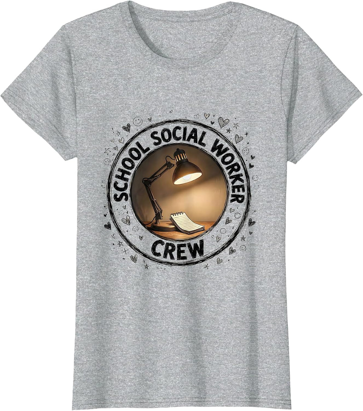 Women's School Social Worker Crew Hand-Sketched School Counselor T-Shirt - Heather Grey