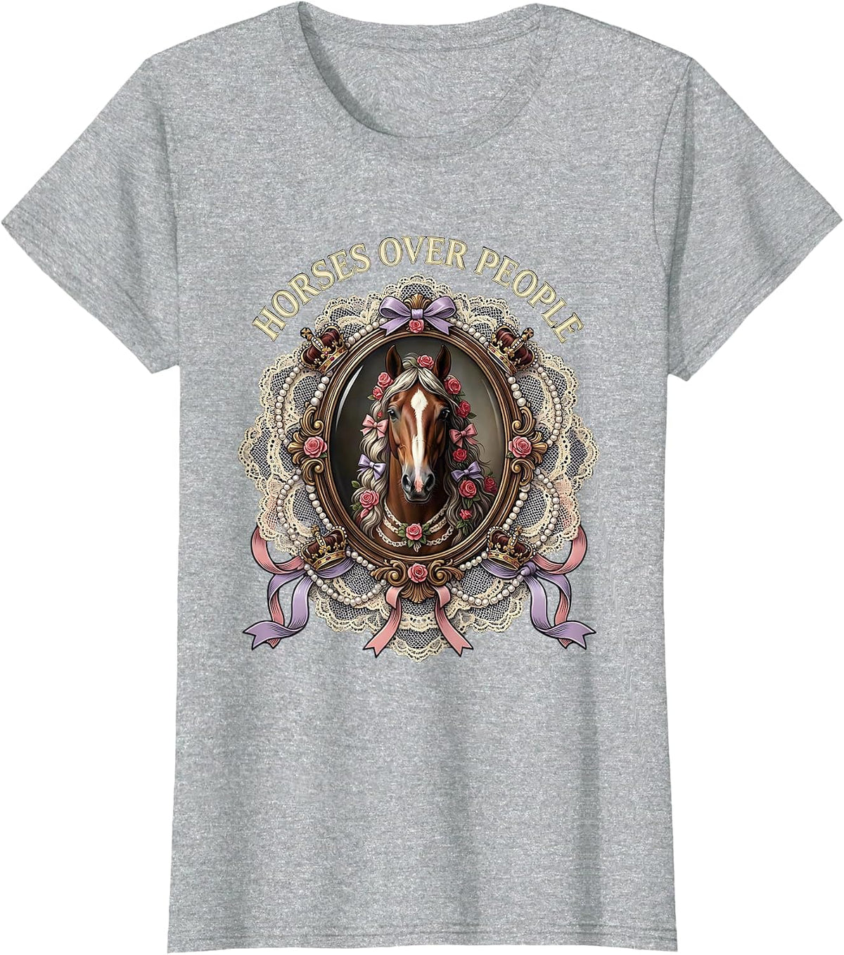 Women's Horses Over People Equestrian Lover Design T-Shirt - Heather Grey