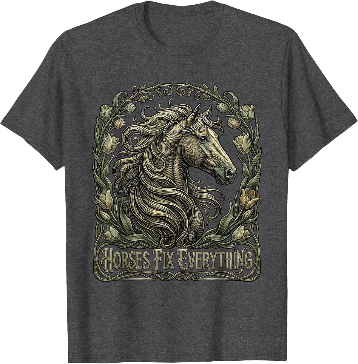 Men's Horses Fix Everything Equestrian Design T-Shirt - Dark Heather Grey