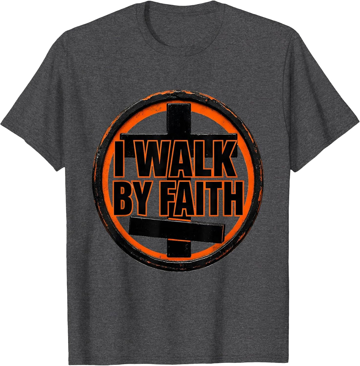 Men's I Walk By Faith Over Fear Inspirational Design T-Shirt - Dark Heather Grey