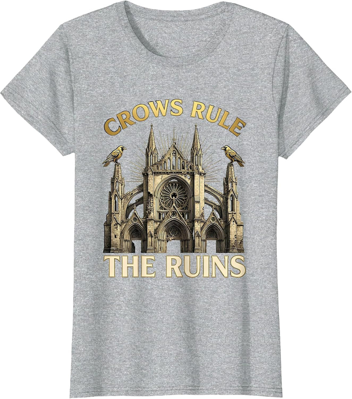 Crows Rule the Ruins Gothic Halloween Design T-Shirt - Heather Grey