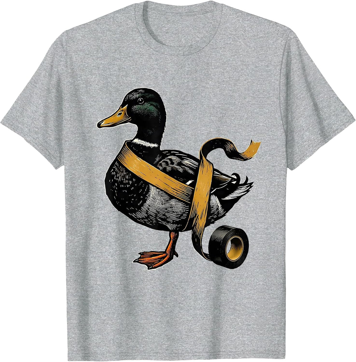 Men's Duck Tape Humor Linocut Funny Novelty Gift T-Shirt - Heather Grey