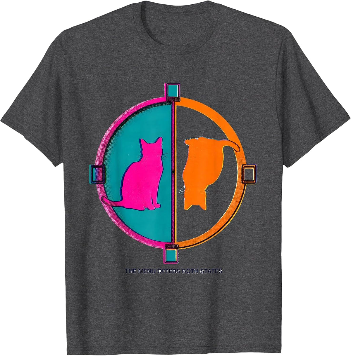 Men's The Menu Offers Both States Risograph Physics Nerd Cat Lover T-Shirt - Dark Heather Grey