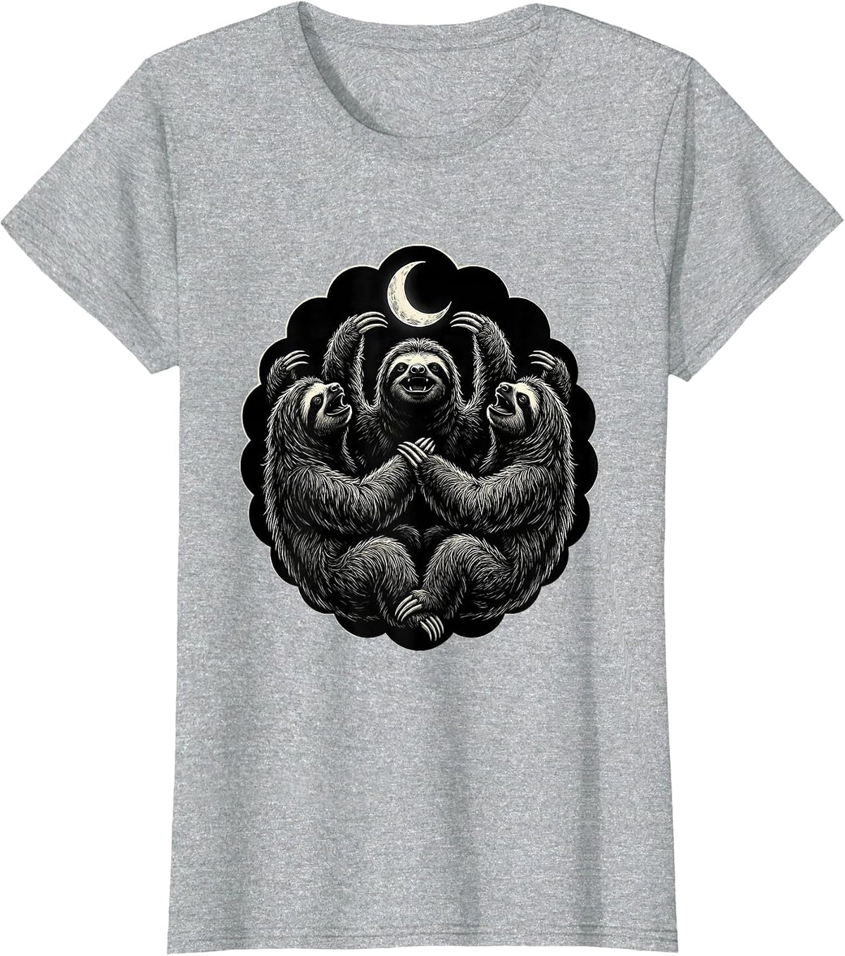 Three Sloth Moon Howling Meme Absurd Humor T-Shirt - Heather Grey